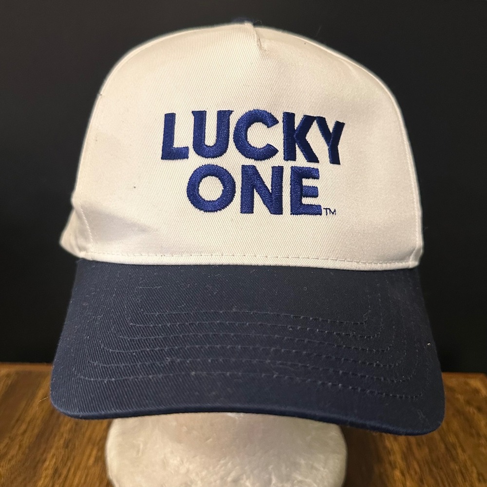 Lucky One Snapback Hat Mens White Navy Blue Two Tone Trucker Cap Vintage Style